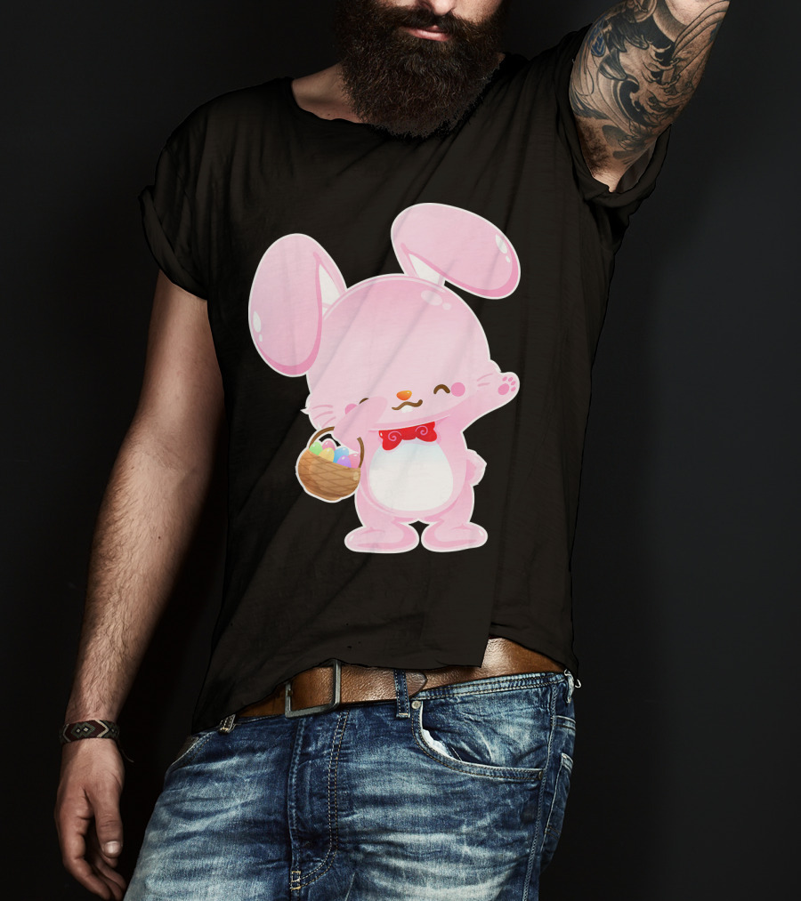 Dabbing Pink Easter Bunny With Egg Basket T-Shirt