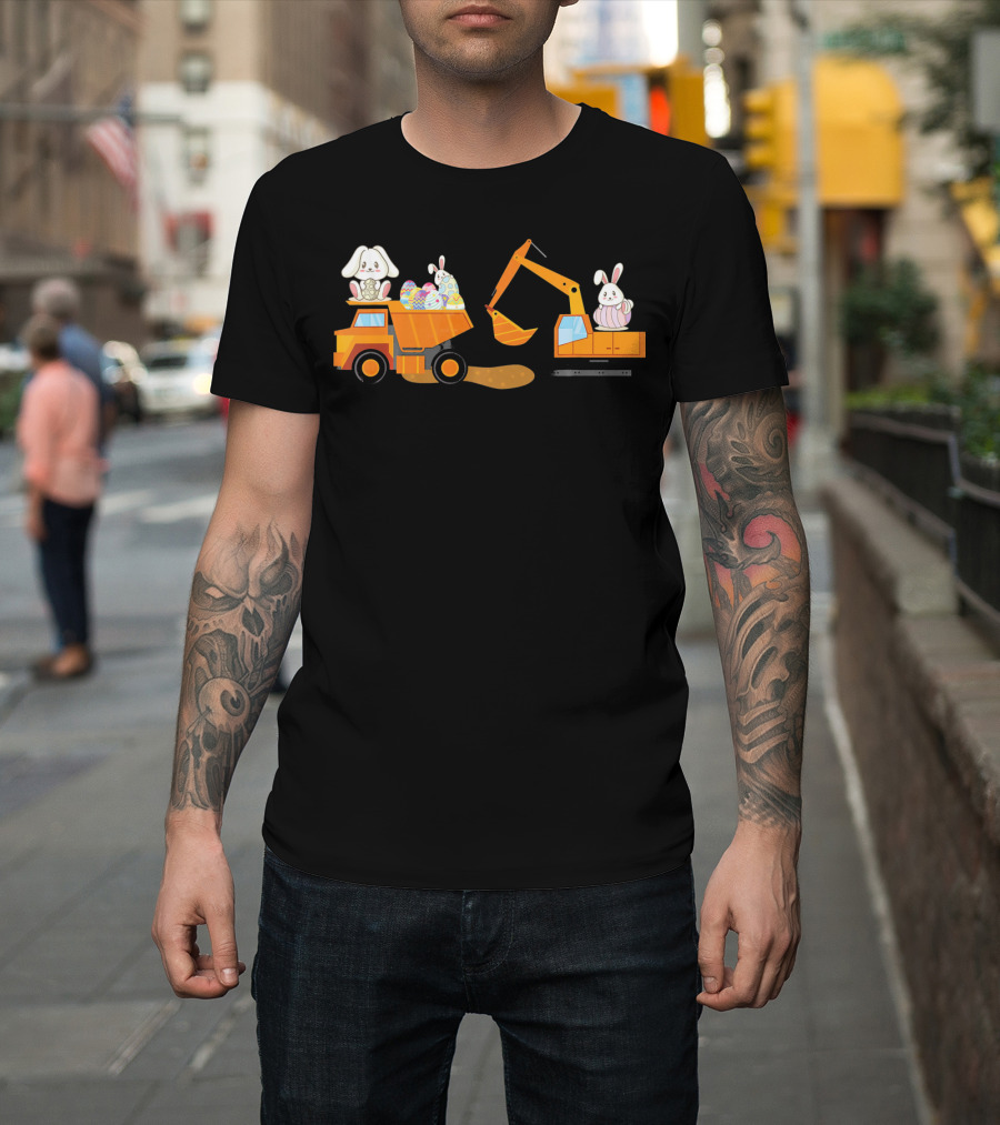 Easter Bunny With Eggs On Construction Site Scene T-Shirt