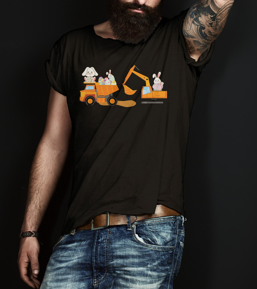 Easter Bunny With Eggs On Construction Site Scene T-Shirt