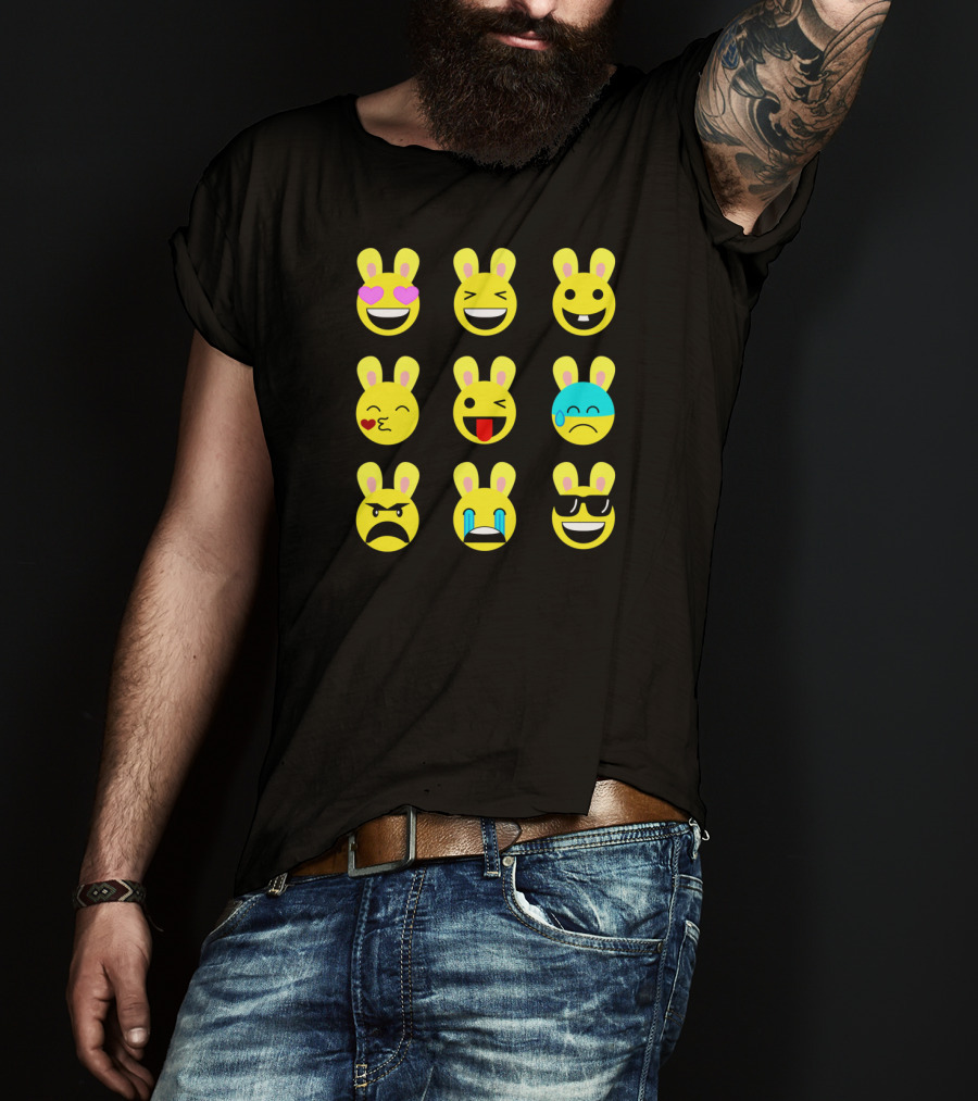Cool Funny Emoticon Emojis Easter Bunny Faces T-Shirt