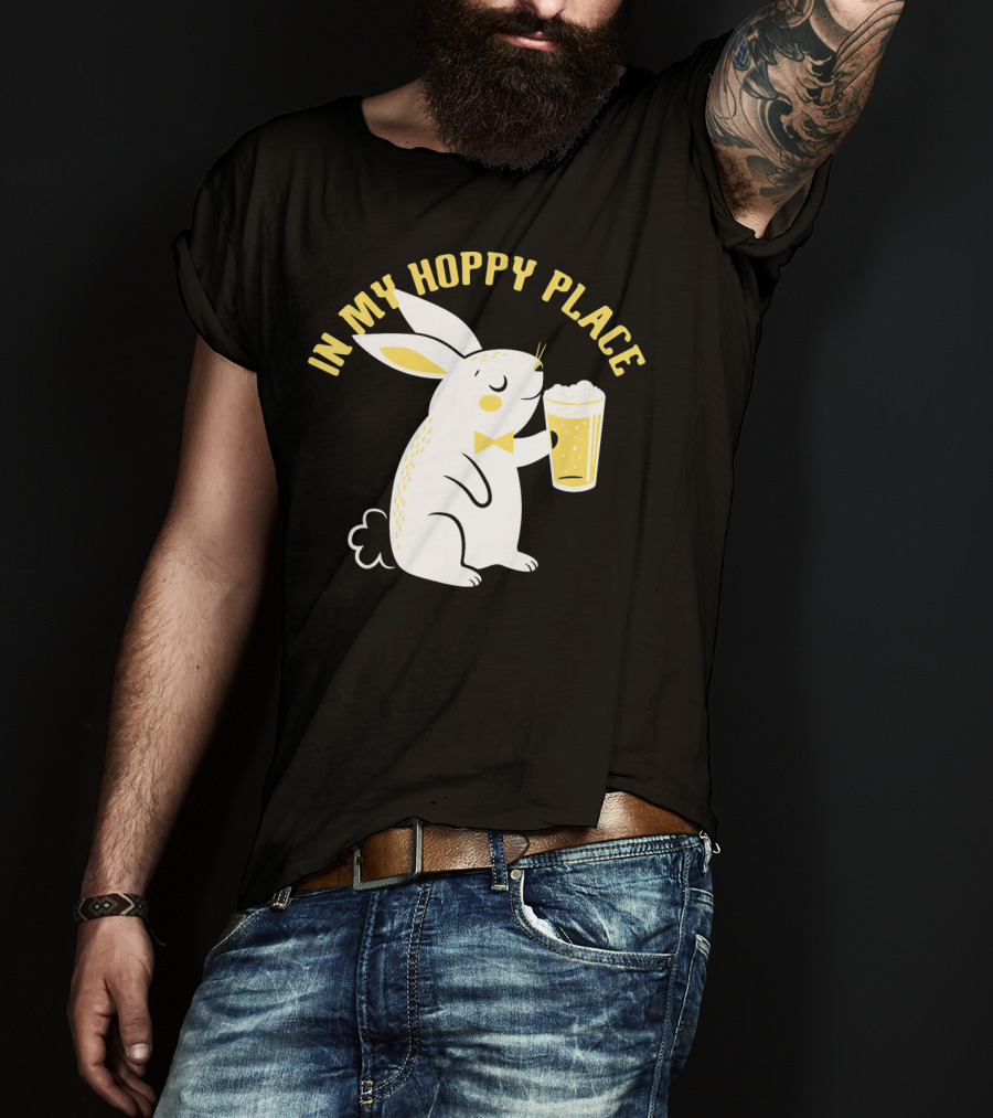 In My Hoppy Place Cute Bunny Drinking Beer T-Shirt