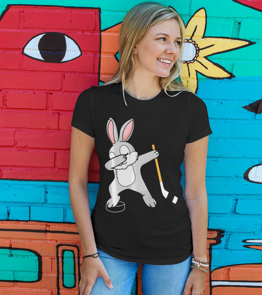 Dabbing Bunny Playing Hockey Easter Day T-Shirt