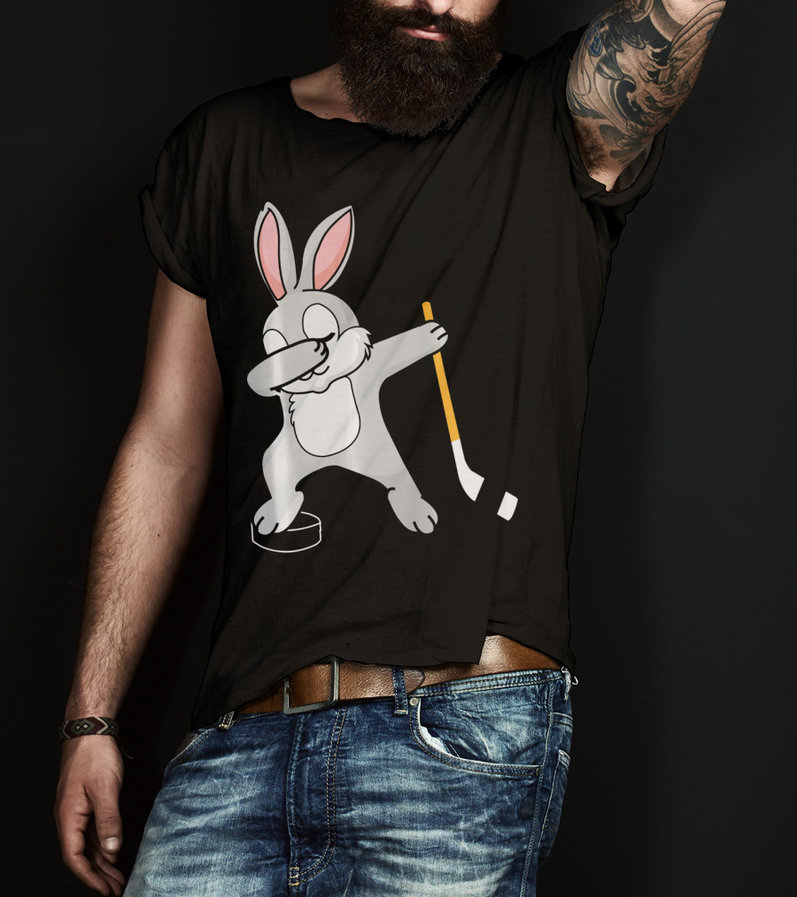Dabbing Bunny Playing Hockey Easter Day T-Shirt