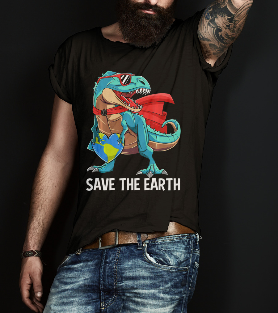 Save The Earth Dinosaur Kids Boys Earth Day T-Shirt
