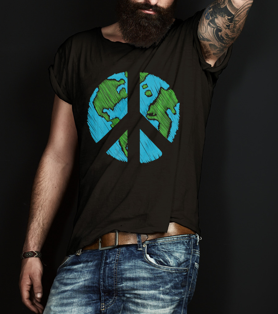 Retro Vintage Peace On Earth Day World Map T-Shirt