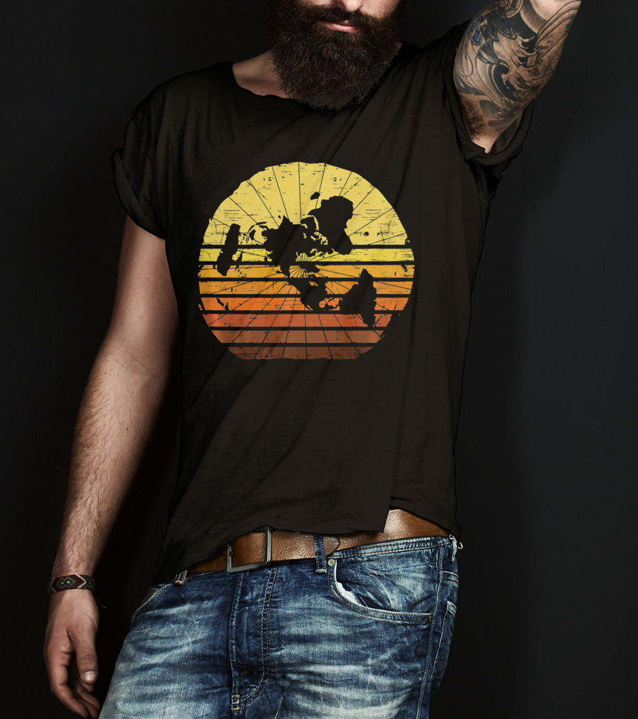 Flat Earth Map Vintage Retro Distressed Stripes T-Shirt