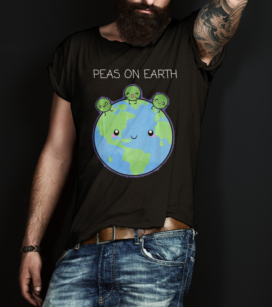 Peas On Earth Cute Cartoon Planet With Happy Faces T-Shirt