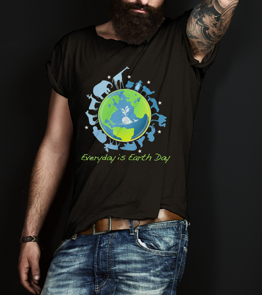 Everyday Is Earth Day Animals Globe Wildlife Conservation T-Shirt