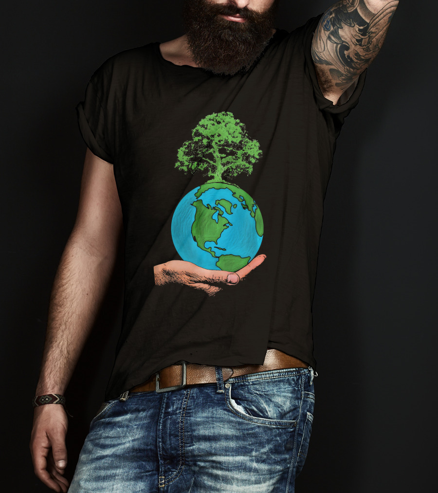 Earth Day Protect Green Environment Tree On Globe In Hand T-Shirt
