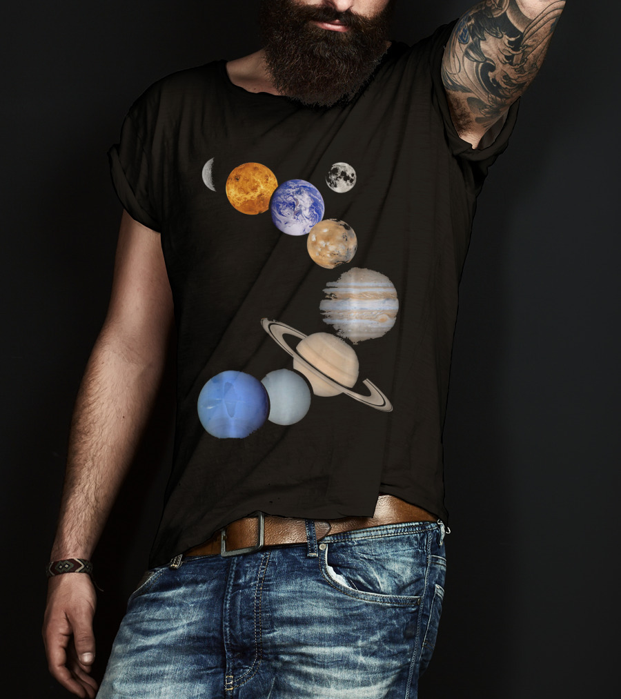 Planet Solar System Earth Moon Sun Mars Jupiter Saturn Neptune Uranus T-Shirt