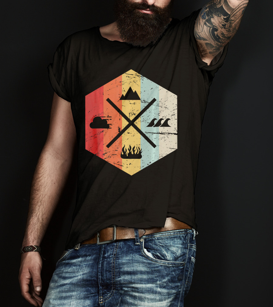 Retro Four Elements Earth Water Fire Air Iconic Symbolism T-Shirt