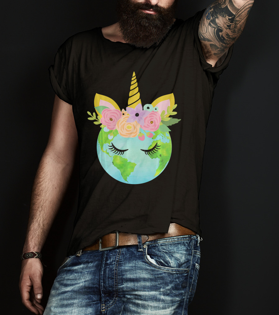 Floral Unicorn Globe For Earth Day T-Shirt
