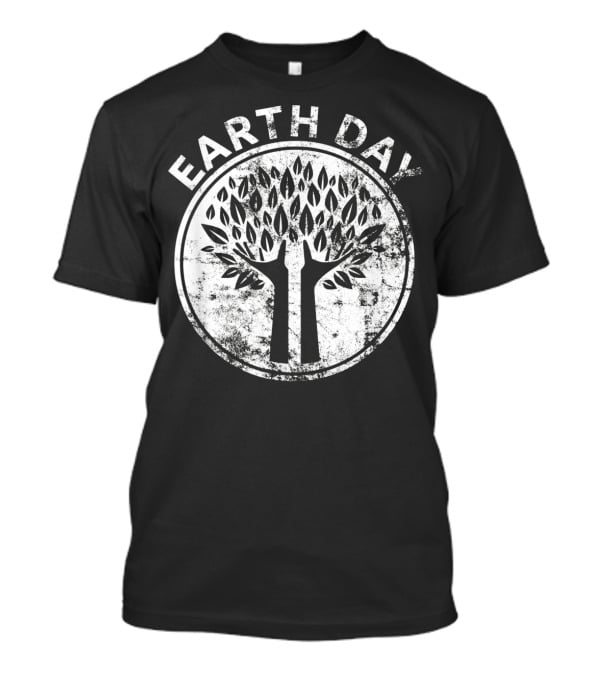 EARTH DAY Hands Tree Lover Natur Vintage Distressed Circle Emblem T-Shirt