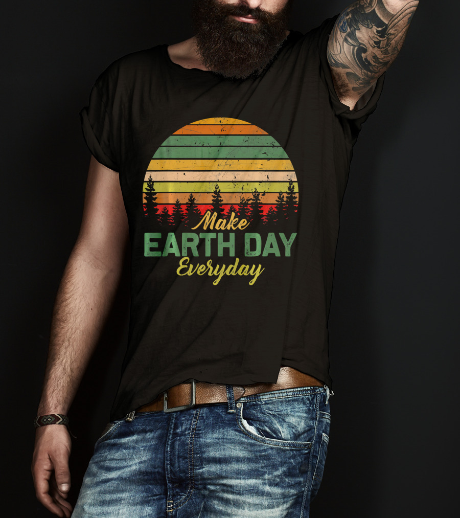 Make Earth Day Everyday Forest Sunset Stripes T-Shirt