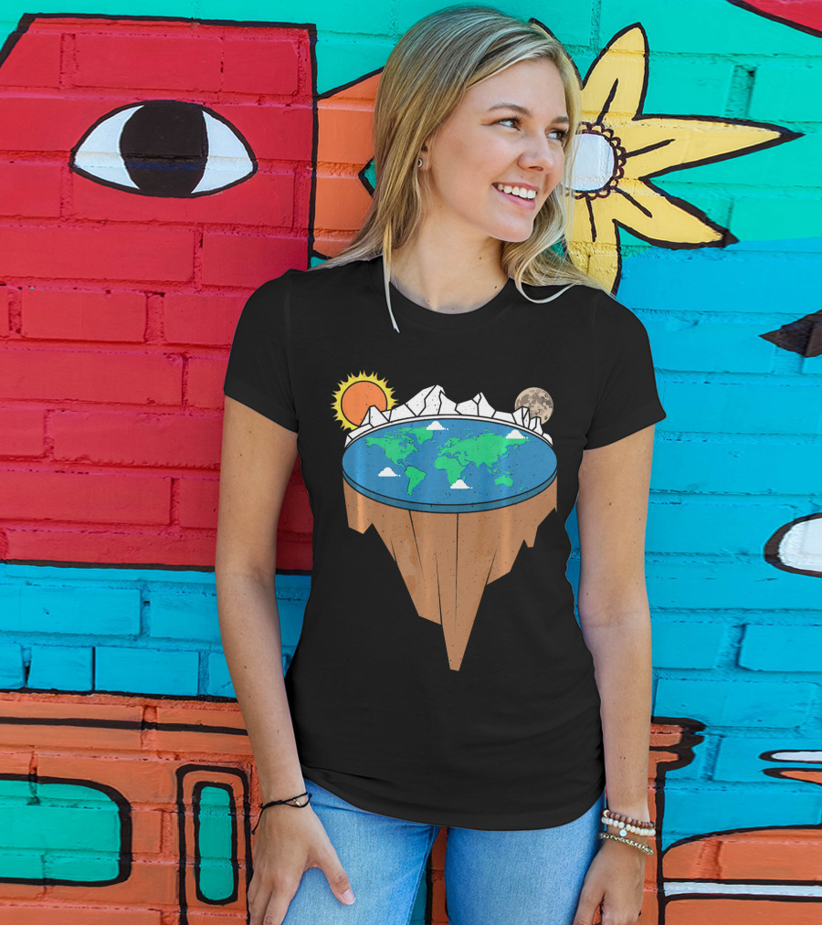 Flat Earth Conspiracy Theorist Map With Sun And Moon T-Shirt