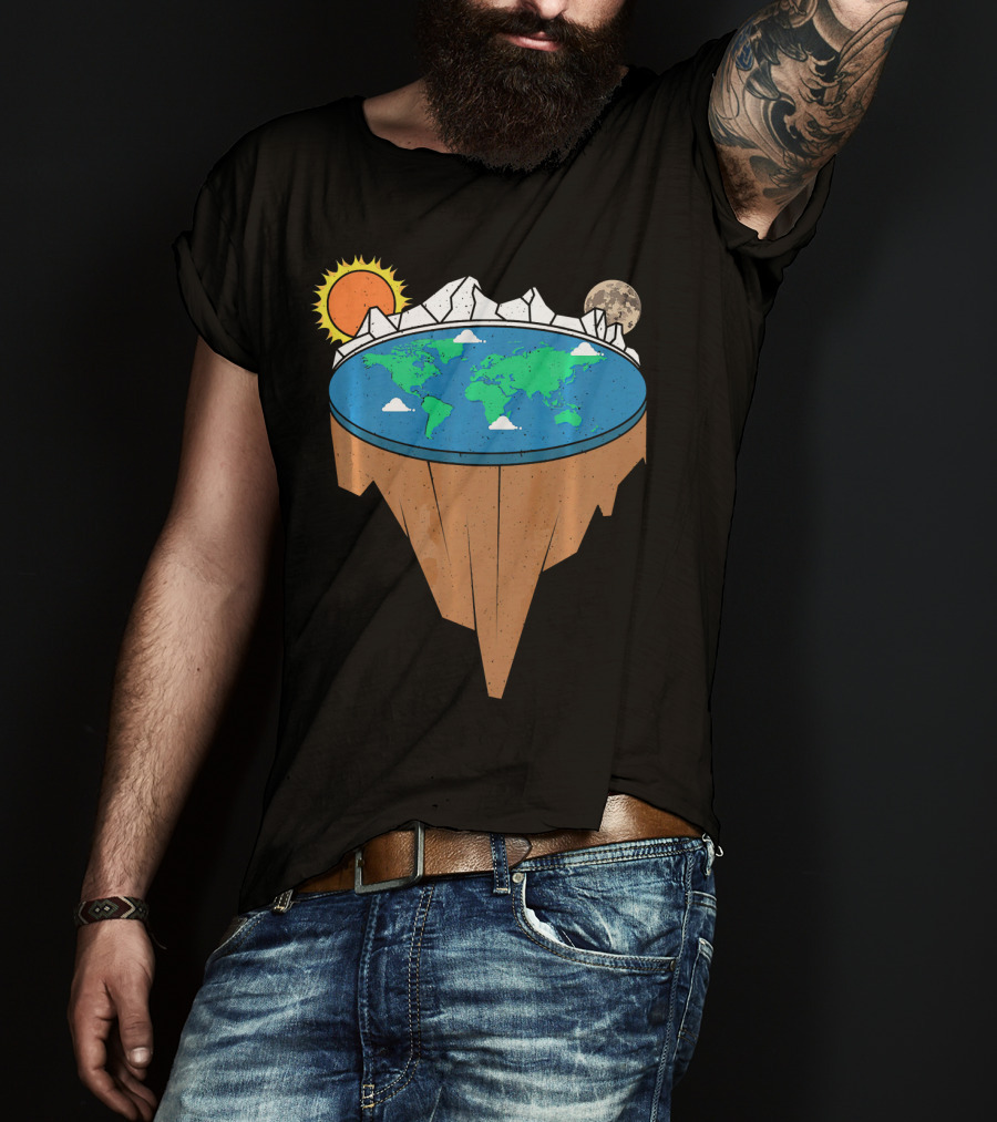 Flat Earth Conspiracy Theorist Map With Sun And Moon T-Shirt