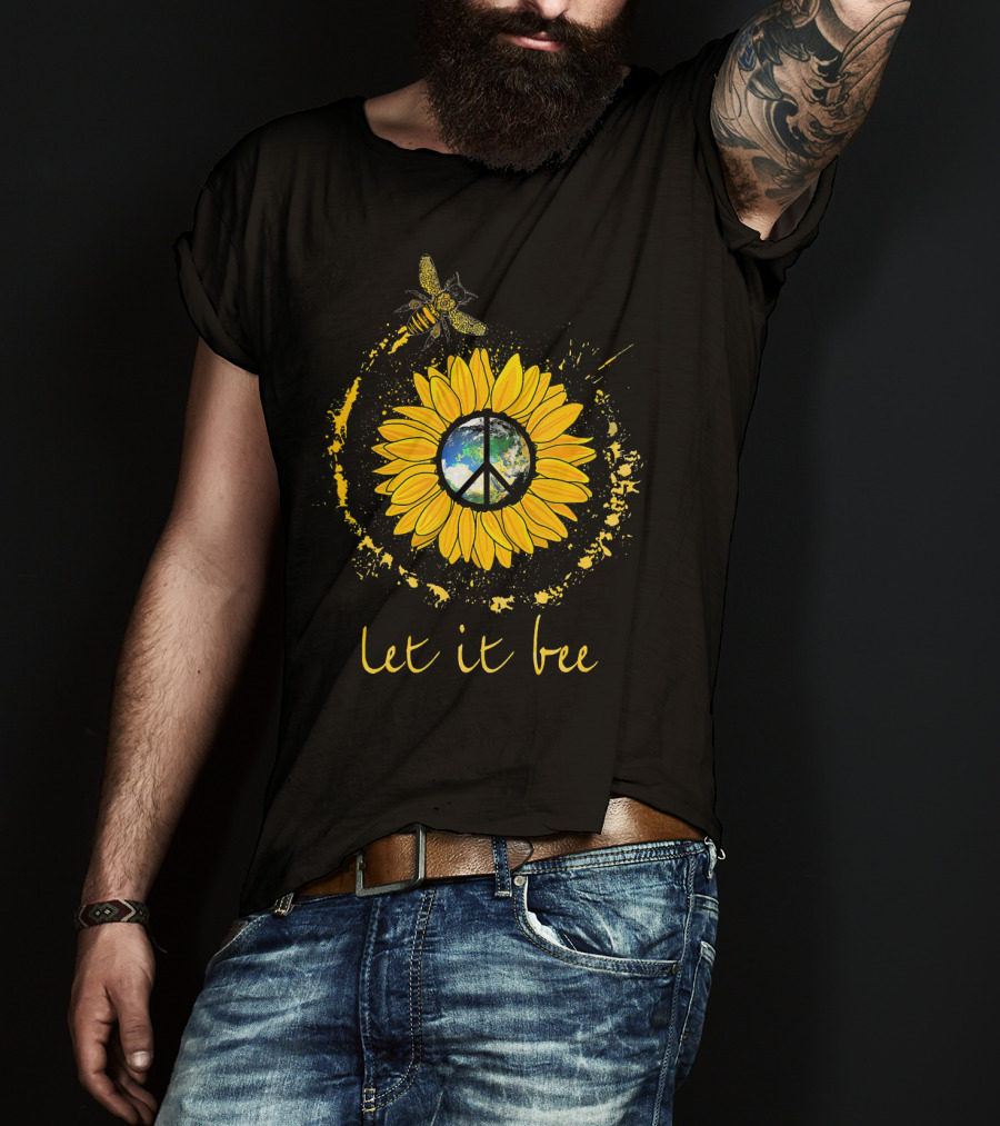Let It Bee Sunflower Earth Peace Sign With Bee Harmony T-Shirt