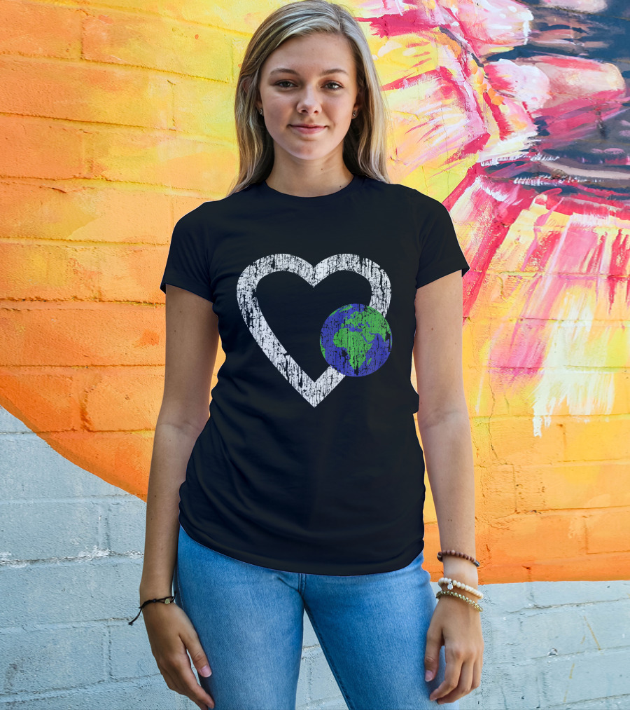 I Love Planet Earth Day Climate Change Heart World T-Shirt