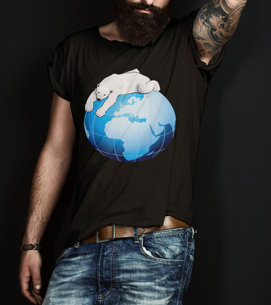Cute Polar Bear Hugging Earth For Earth Day T-Shirt
