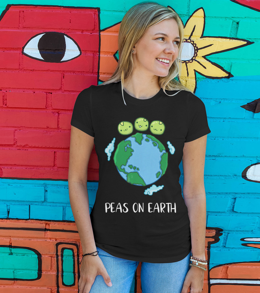 Peas On Earth Funny Peace Globe Cartoon T-Shirt
