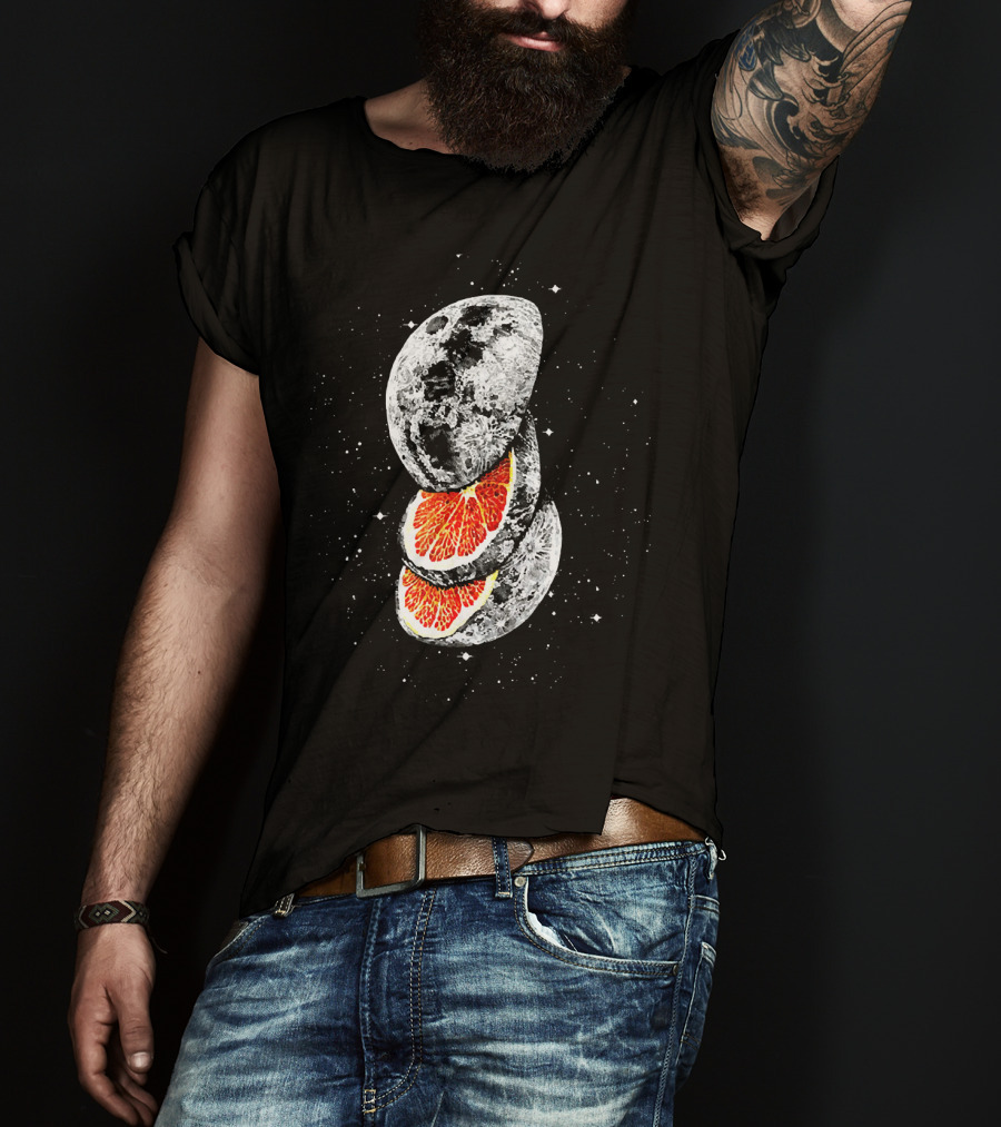 Lunar Fruit Orange Slices With Celestial Moon Earth T-Shirt