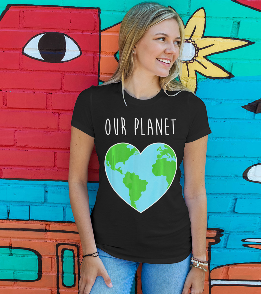 OUR PLANET Heart Earth Map Climate Change Awareness T-Shirt