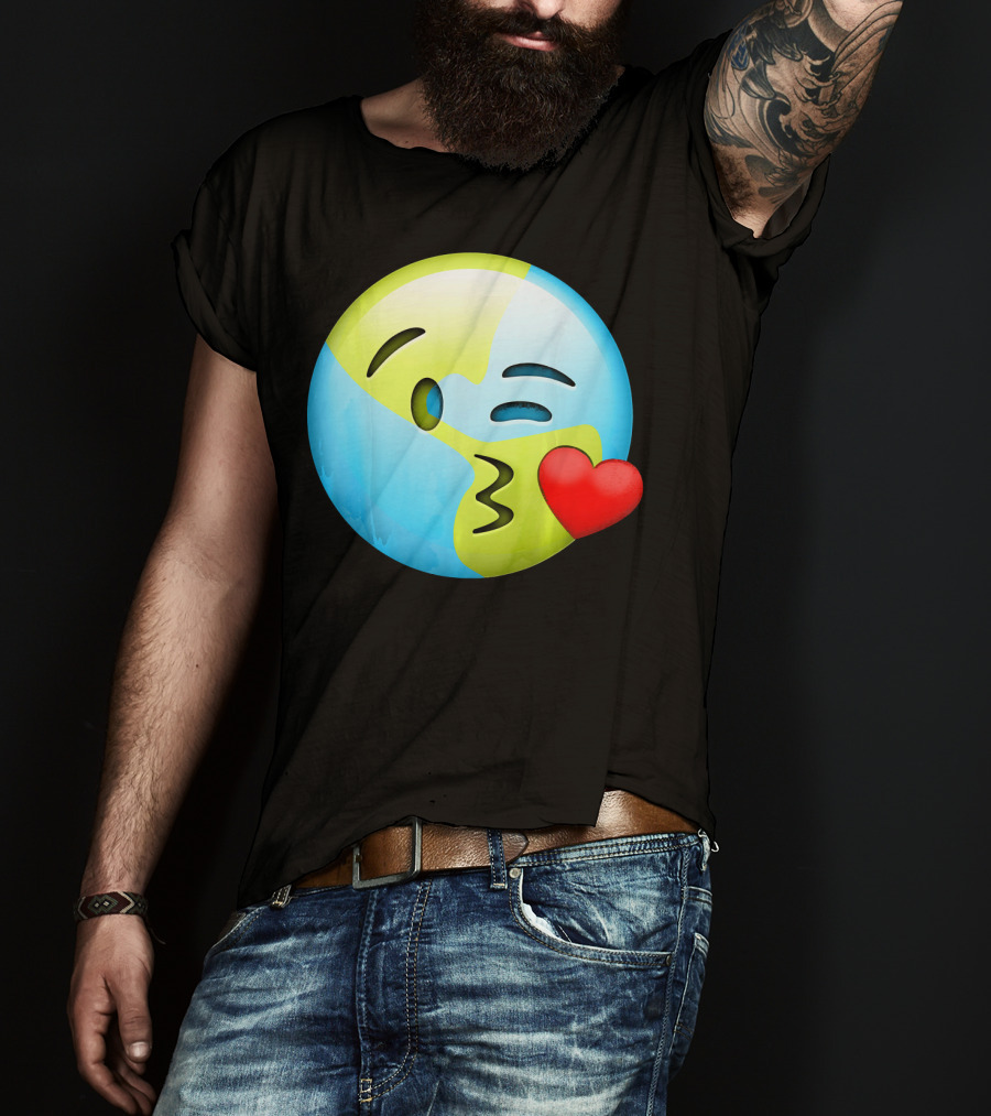 Cute Earth Day Kiss Emoji Lips Kids Emoticon T-Shirt