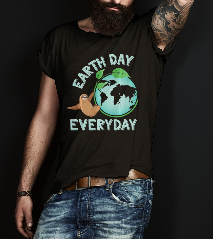 Earth Day Everyday Sloth Hanging On Globe Kids Women T-Shirt