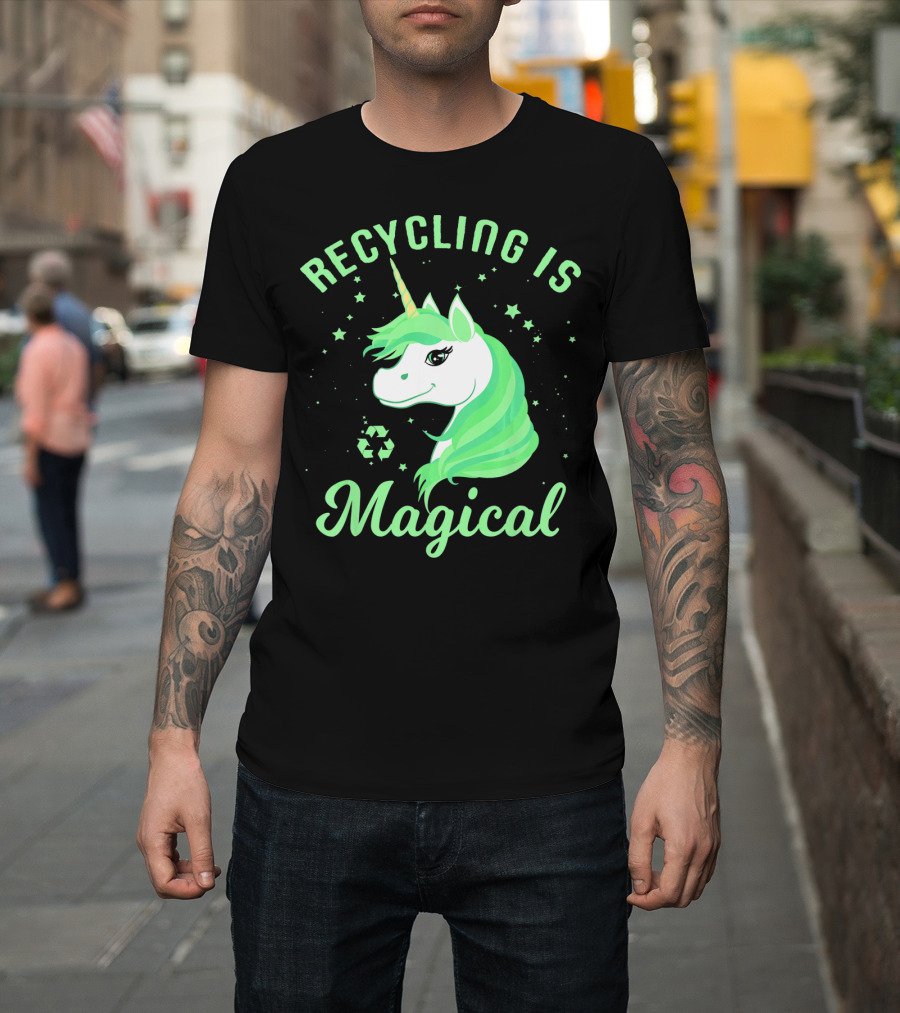 Recycling Is Magical Unicorn Earth Day Green T-Shirt