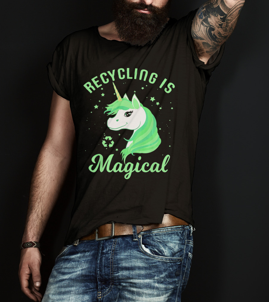 Recycling Is Magical Unicorn Earth Day Green T-Shirt