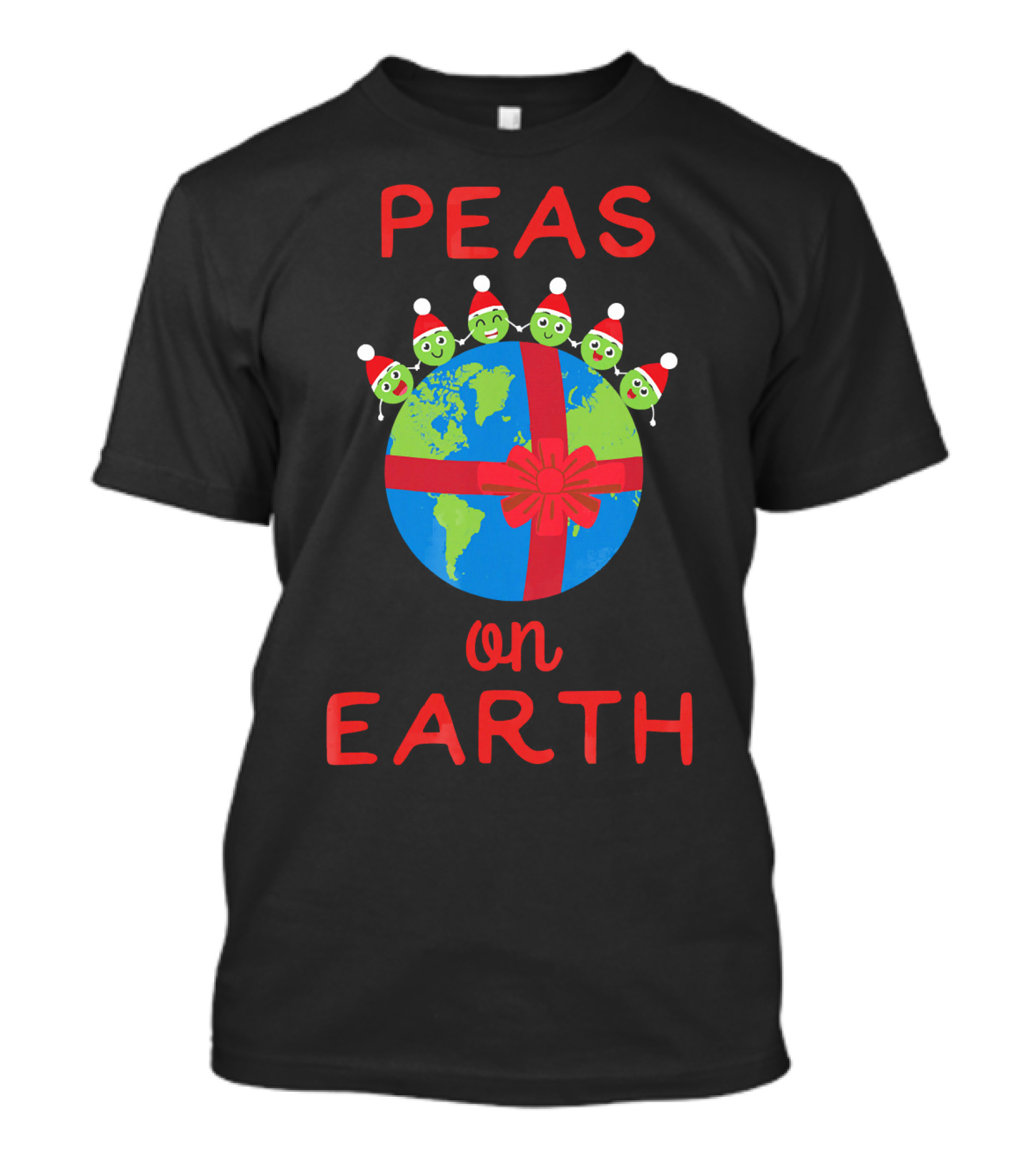 Peas On Earth World Peace Vegetables Santa Hat Planet Gift Bow T-Shirt
