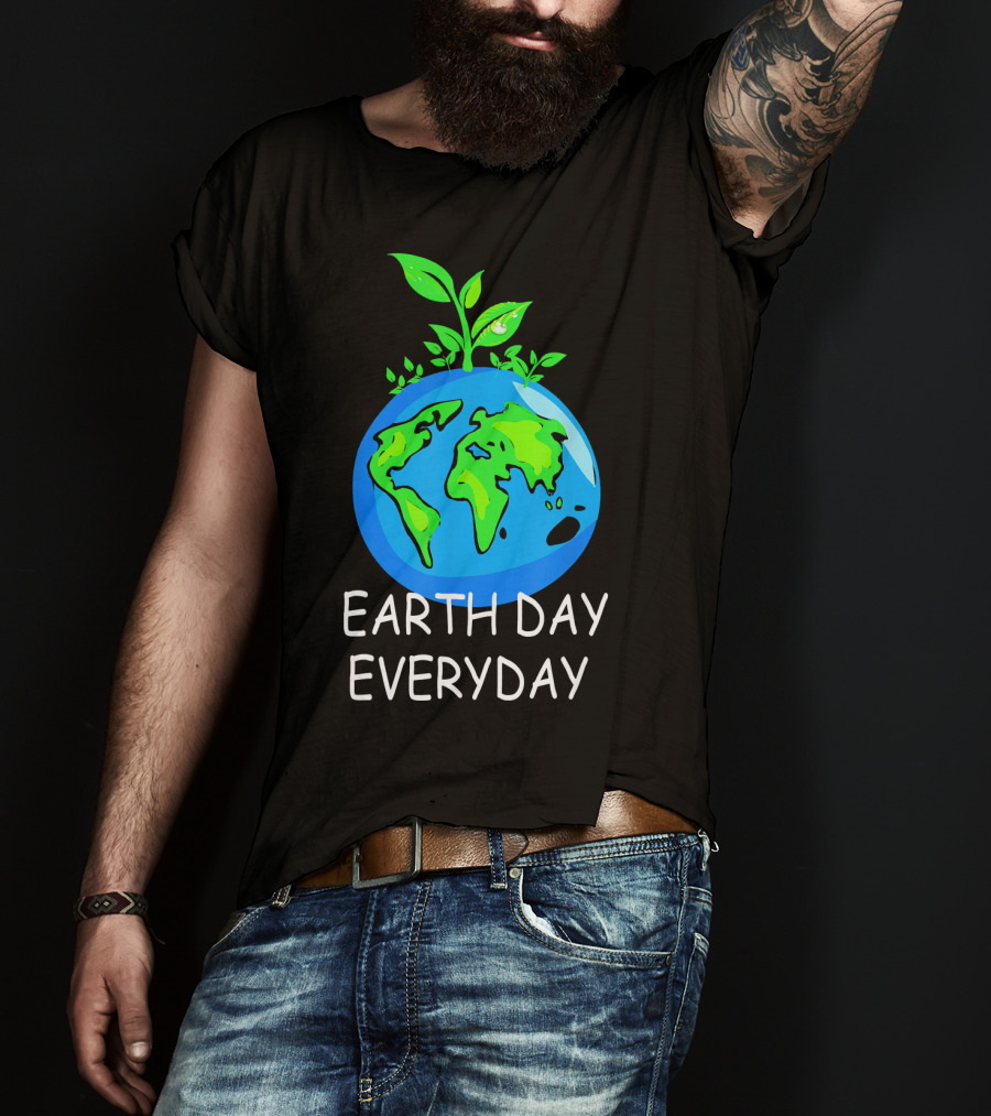 Earth Day Everyday Environmental Awareness Earth With Leaves T-Shirt