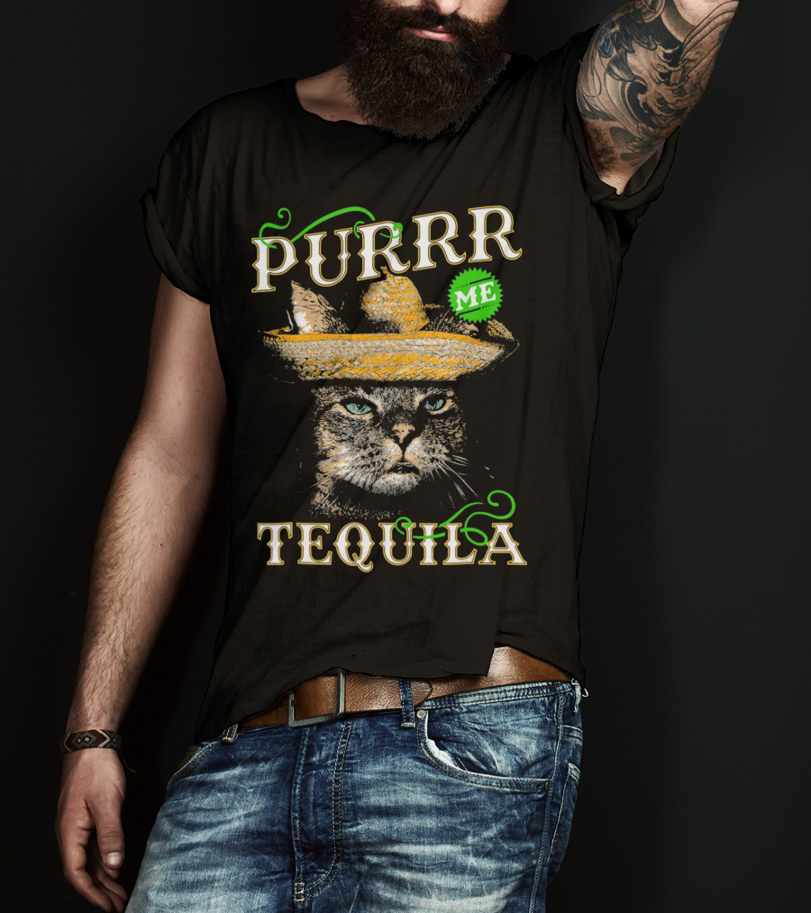 Purrr Me Tequila Funny Cat Lover Mexican Sombrero T-Shirt