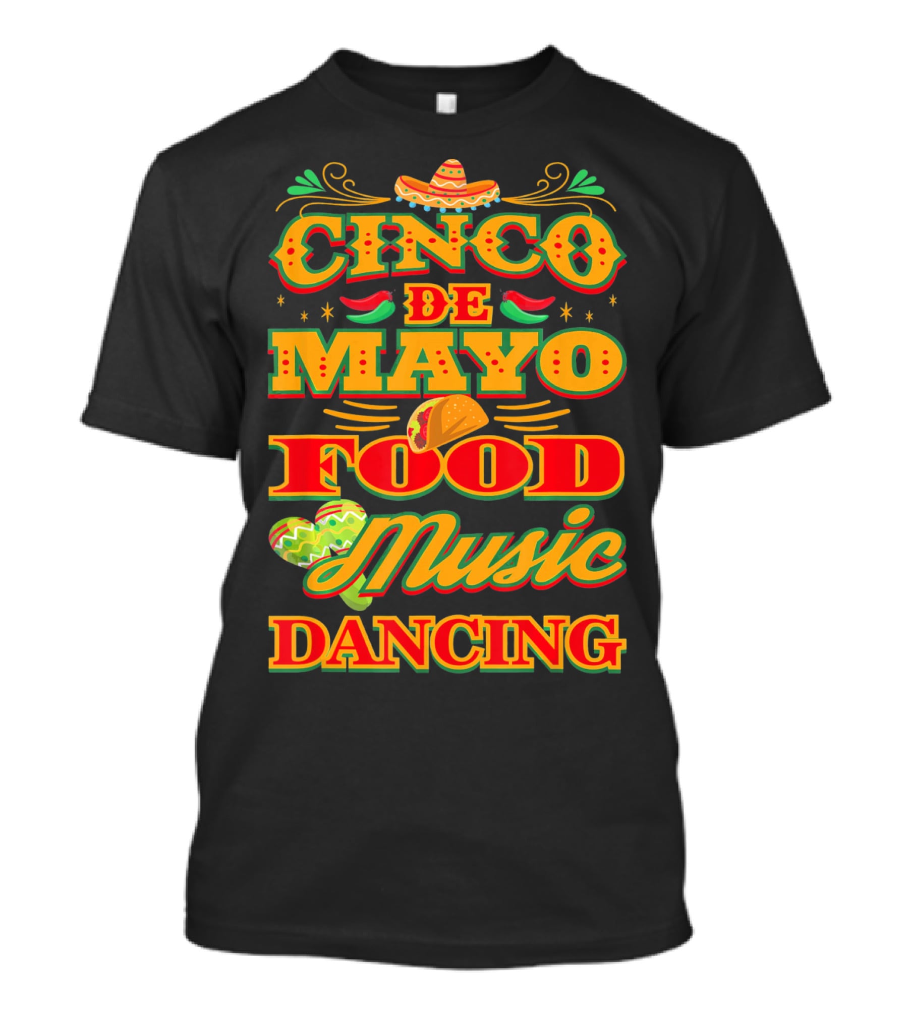 Cinco De Mayo Food Music Dancing Sombrero Taco Decor Elements T-Shirt