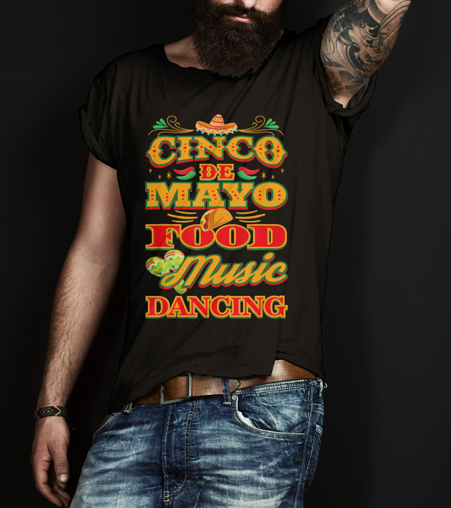 Cinco De Mayo Food Music Dancing Sombrero Taco Decor Elements T-Shirt