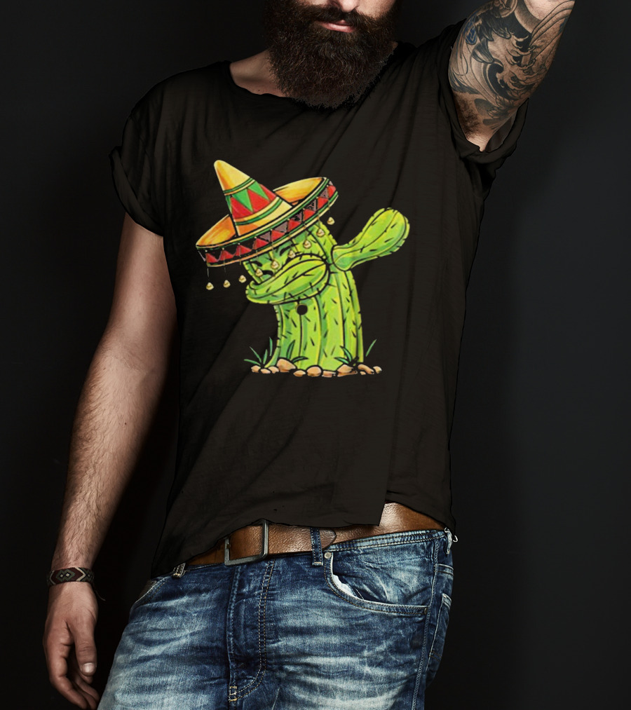 Cinco De Mayo Dabbing Cactus With Sombrero Mex T-Shirt