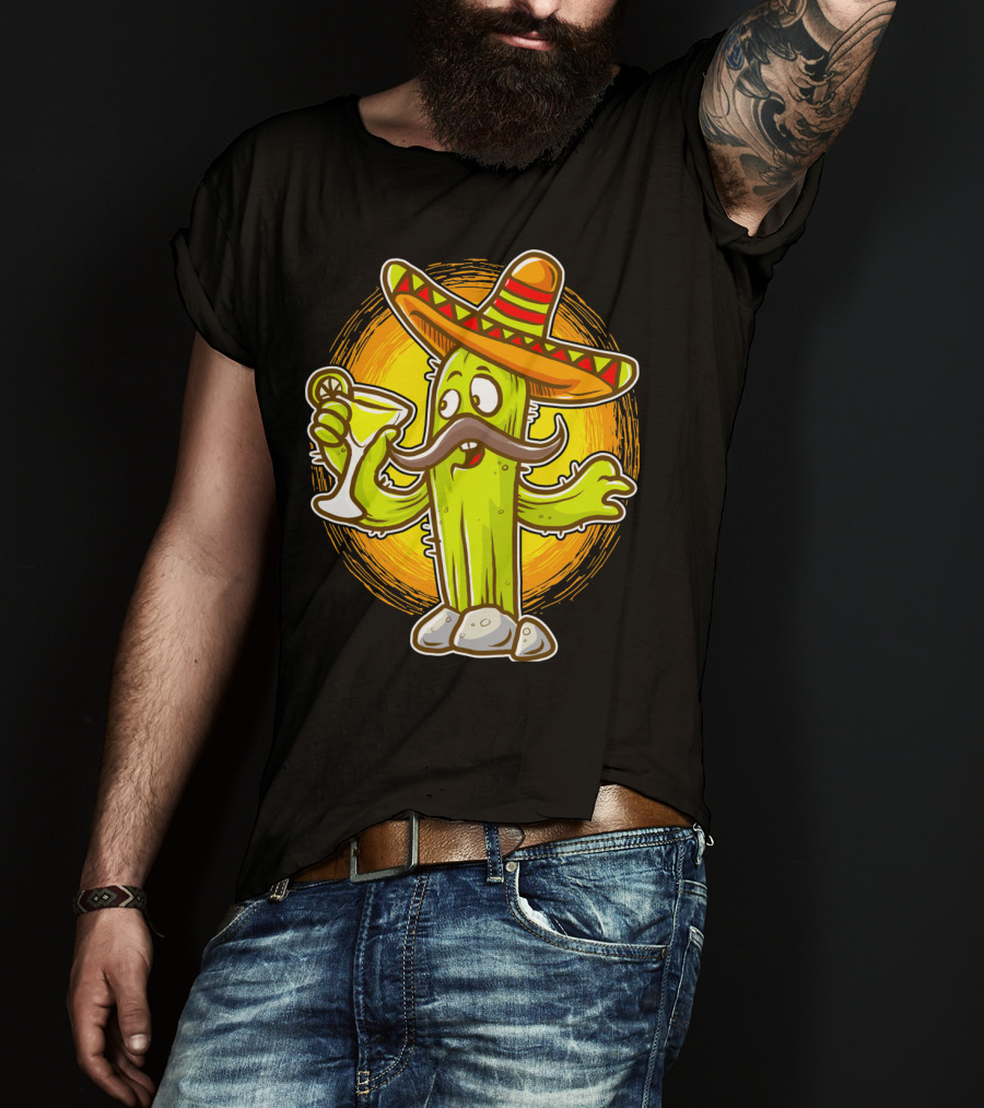 Funny Margarita Cactus Cinco De Mayo Sombrero Mustache Fiesta T-Shirt