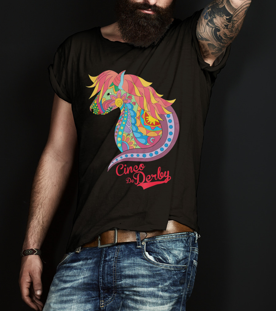 Cinco De Derby Colorful Horse Motif T-Shirt