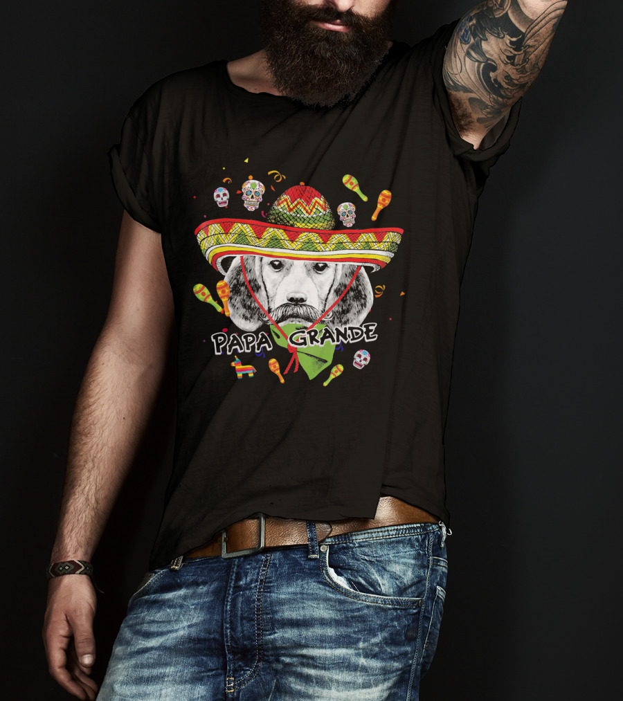 Papa Grande Cinco De Mayo Beagle Sombrero Maracas Skulls Fiesta T-Shirt