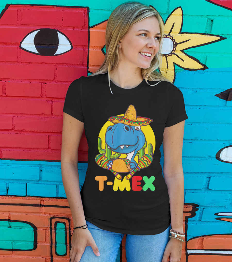 T-Mex Funny Cinco De Mayo Dinosaur Rex With Sombrero And Taco T-Shirt