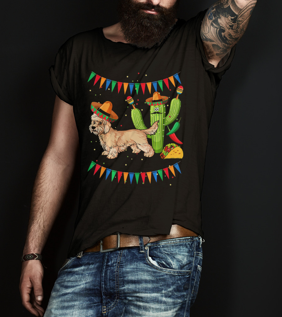 Sombrero Dandi Dinmont Terrier Dog Cactus Taco Maracas Cinco T-Shirt