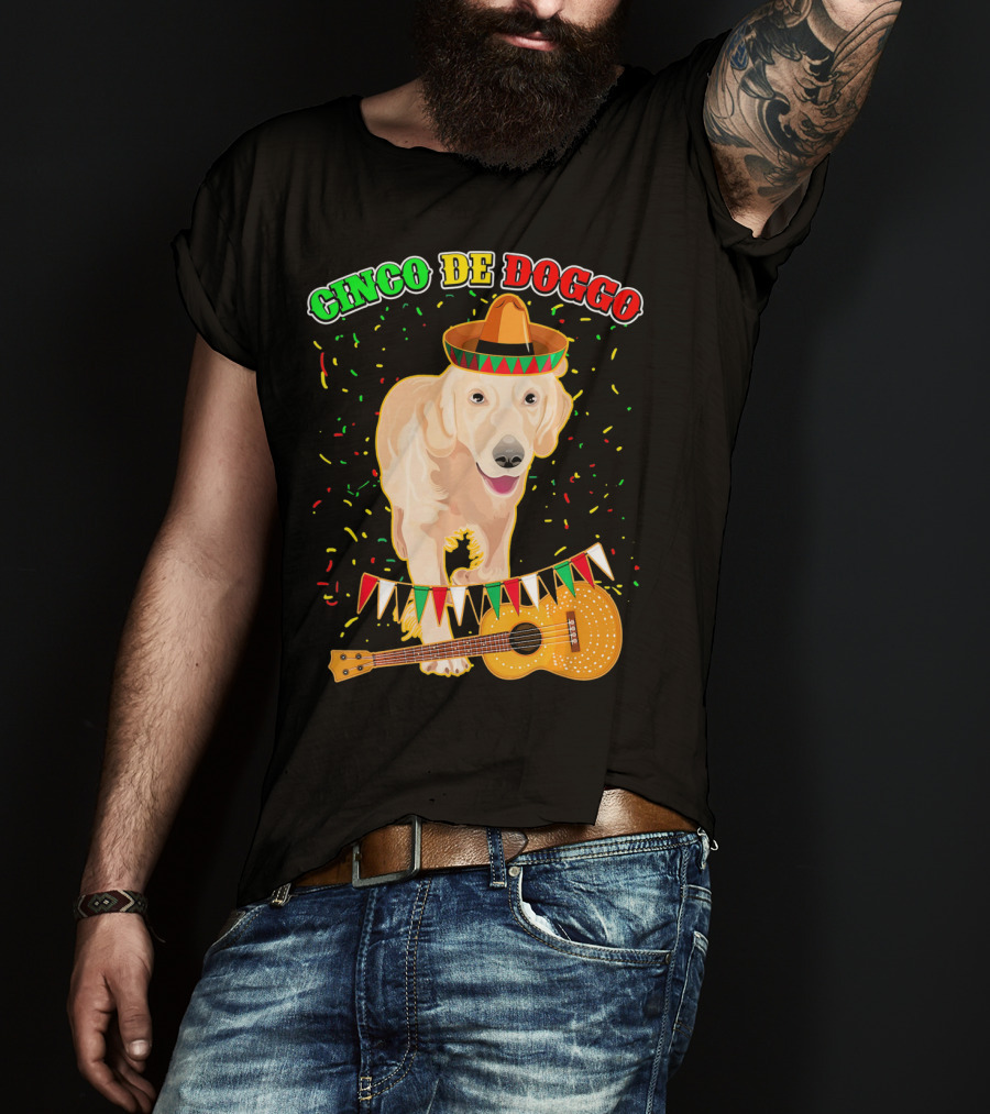Cinco De Doggo Golden Retriever Sombrero Guitar Fiesta T-Shirt