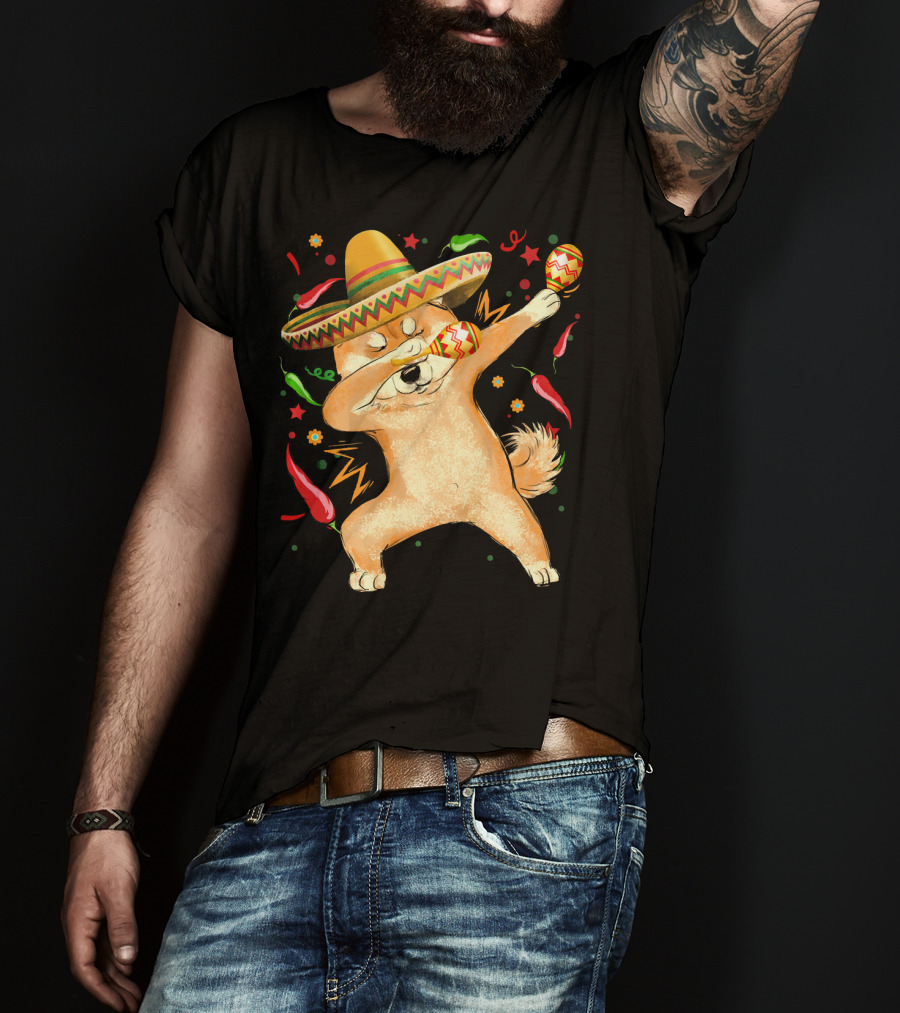 Dabbing Shiba Inu Sombrero Maracas Cinco De Mayo Celebration Dog T-Shirt