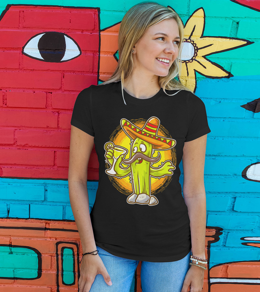 Margarita Cactus With Sombrero Cinco De Mayo Fiesta T-Shirt
