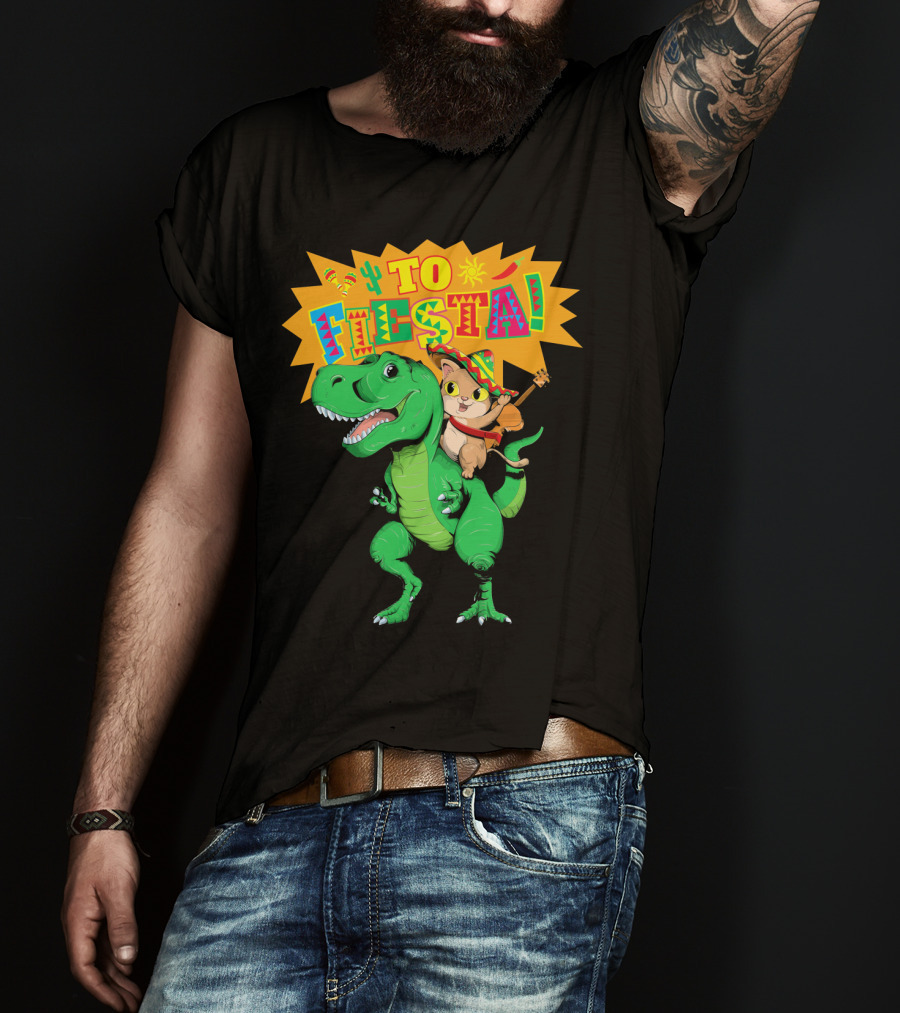 Cinco De Mayo Fiesta Cat Riding Dinosaur T-Shirt