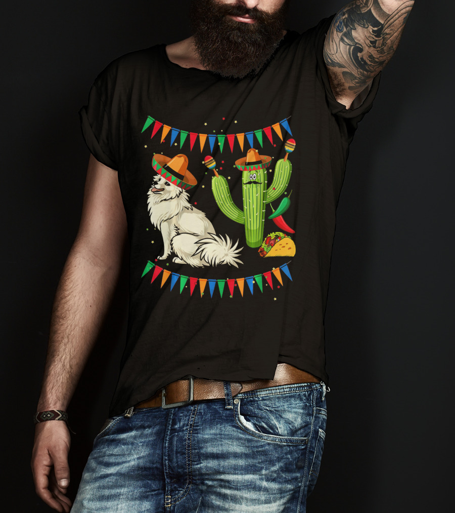 Sombrero American Eskimo Dog Mexico Cactus Fiesta Taco Peppers T-Shirt