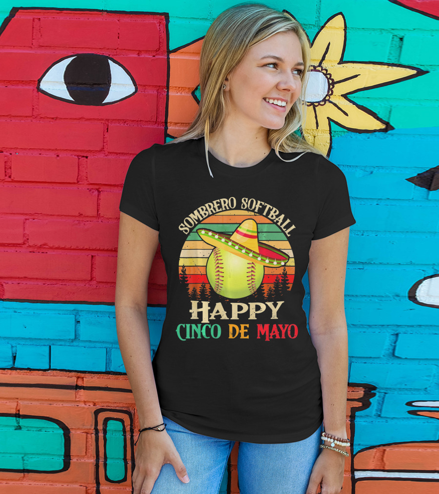 Sombrero Softball Happy Cinco De Mayo T-Shirt