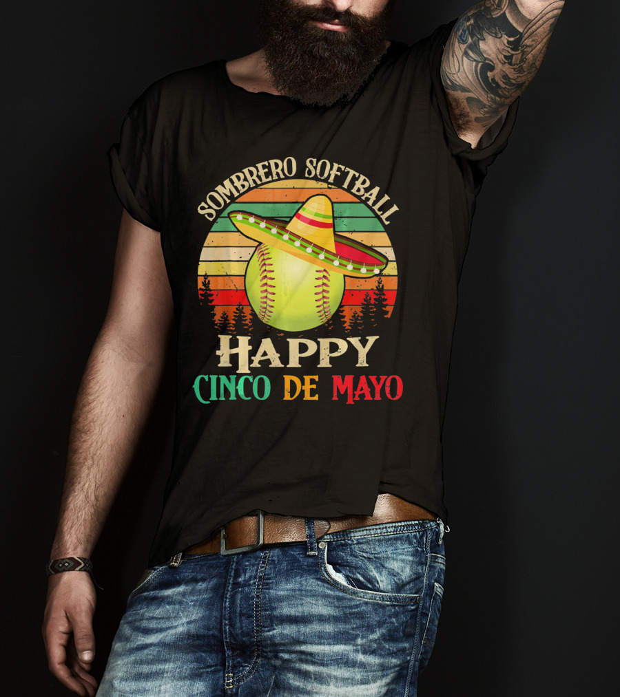 Sombrero Softball Happy Cinco De Mayo T-Shirt