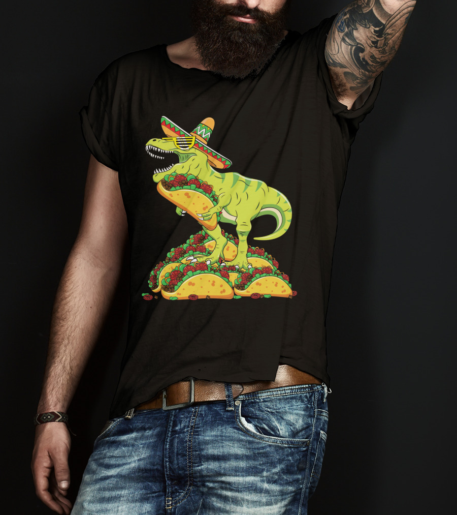 T Rex Sombrero Sunglasses Taco Cinco De Mayo Kids Boy T-Shirt