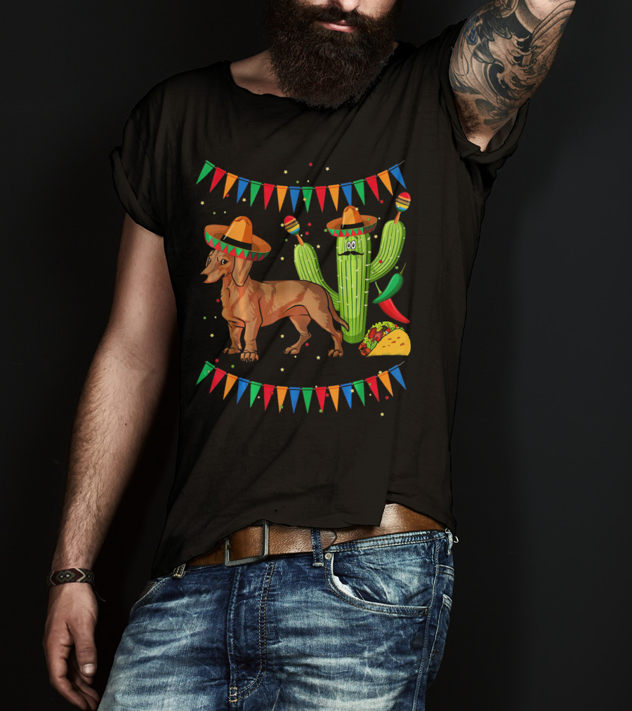 Sombrero Dachshund Dog Fiesta Mexico Cinco De Mayo T-Shirt
